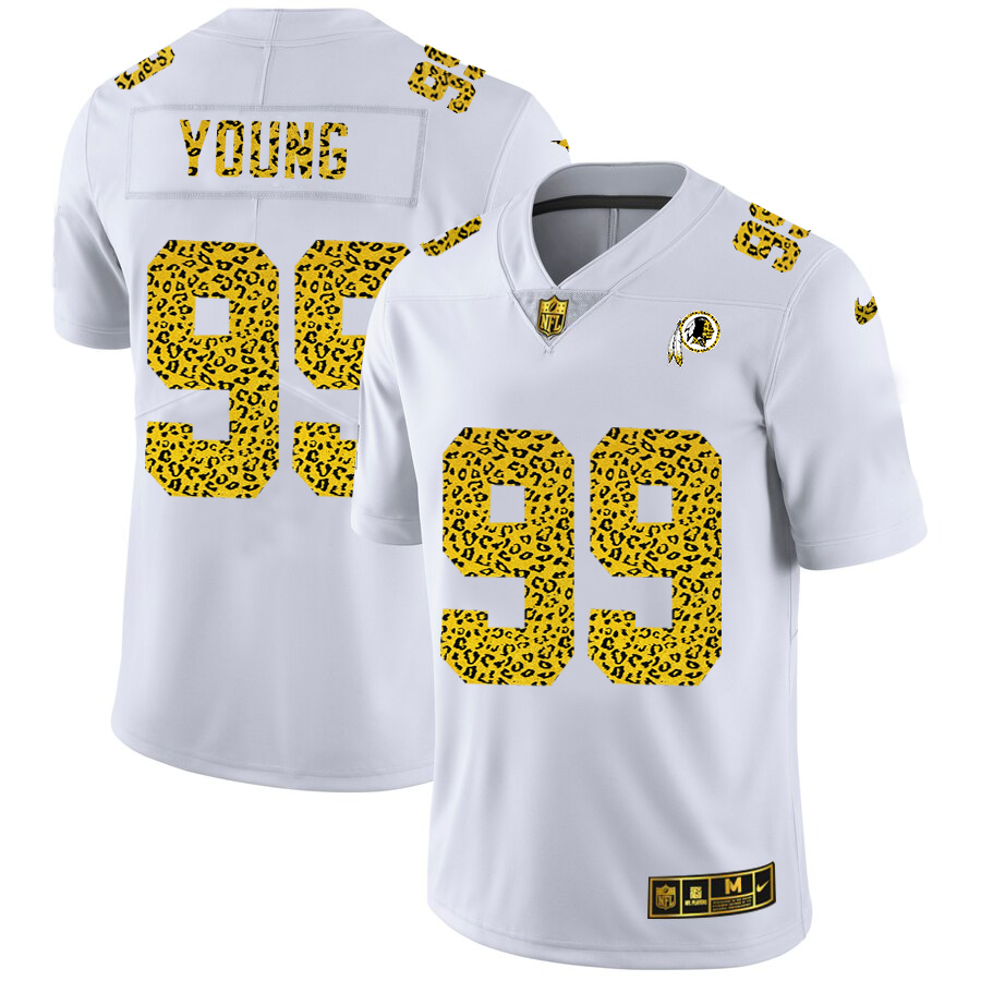 Washington Redskins #99 Chase Young Men Nike Flocked Leopard Print Vapor Limited NFL Jersey White